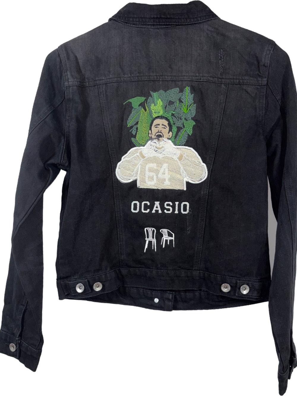 Bad Bunny Custom-Embroidered on Black Denim Distressed Jacket